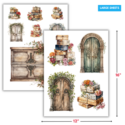 Vintage Doors & Postage Rub-on Transfers - 12x16" Sheets (Club Exclusive)