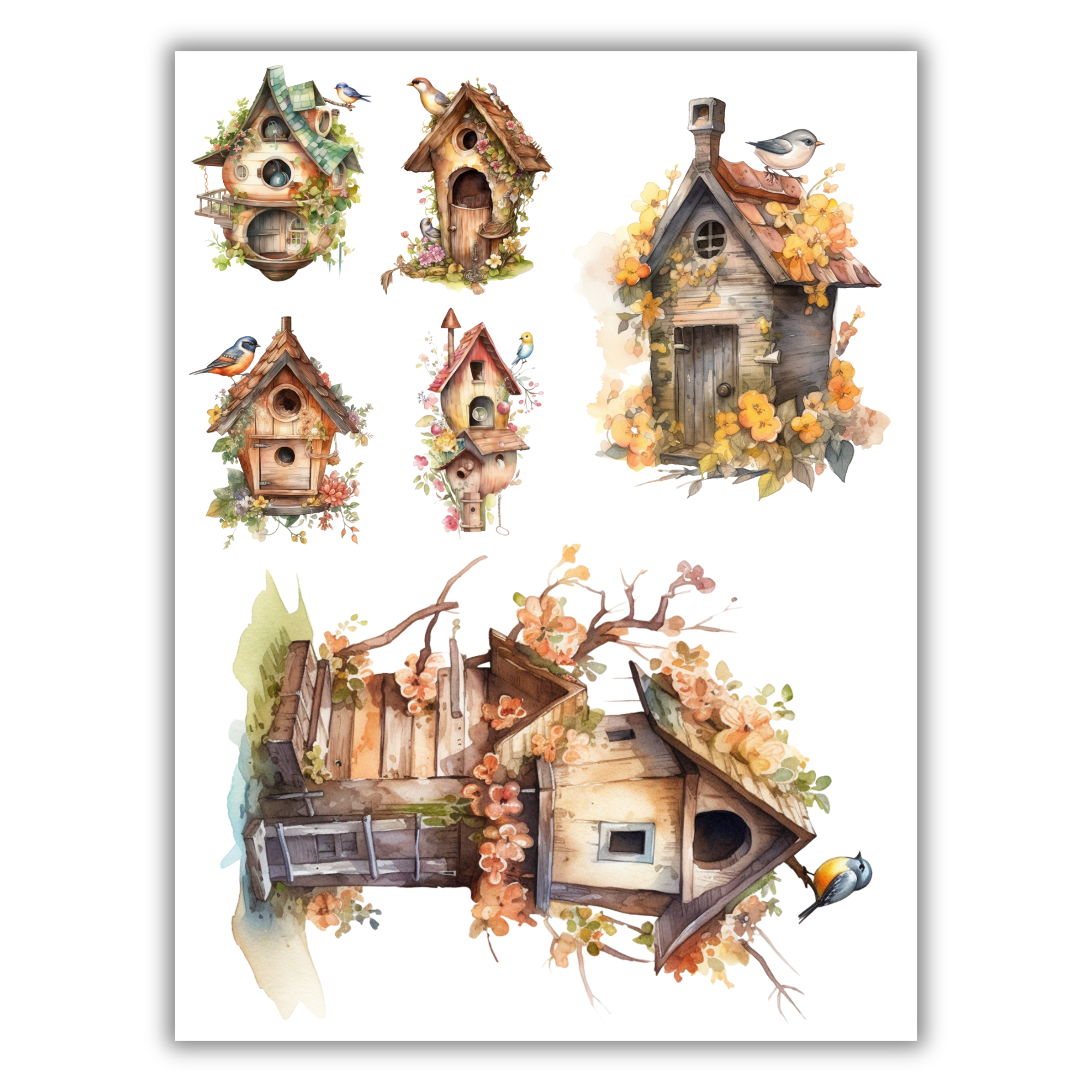 Whimsical Birdhouses Rub-on Transfers - 12x16" Sheets (Club Exclusive)