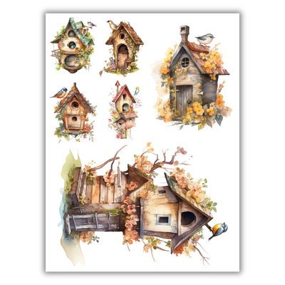 Whimsical Birdhouses Rub-on Transfers - 12x16" Sheets (Club Exclusive)
