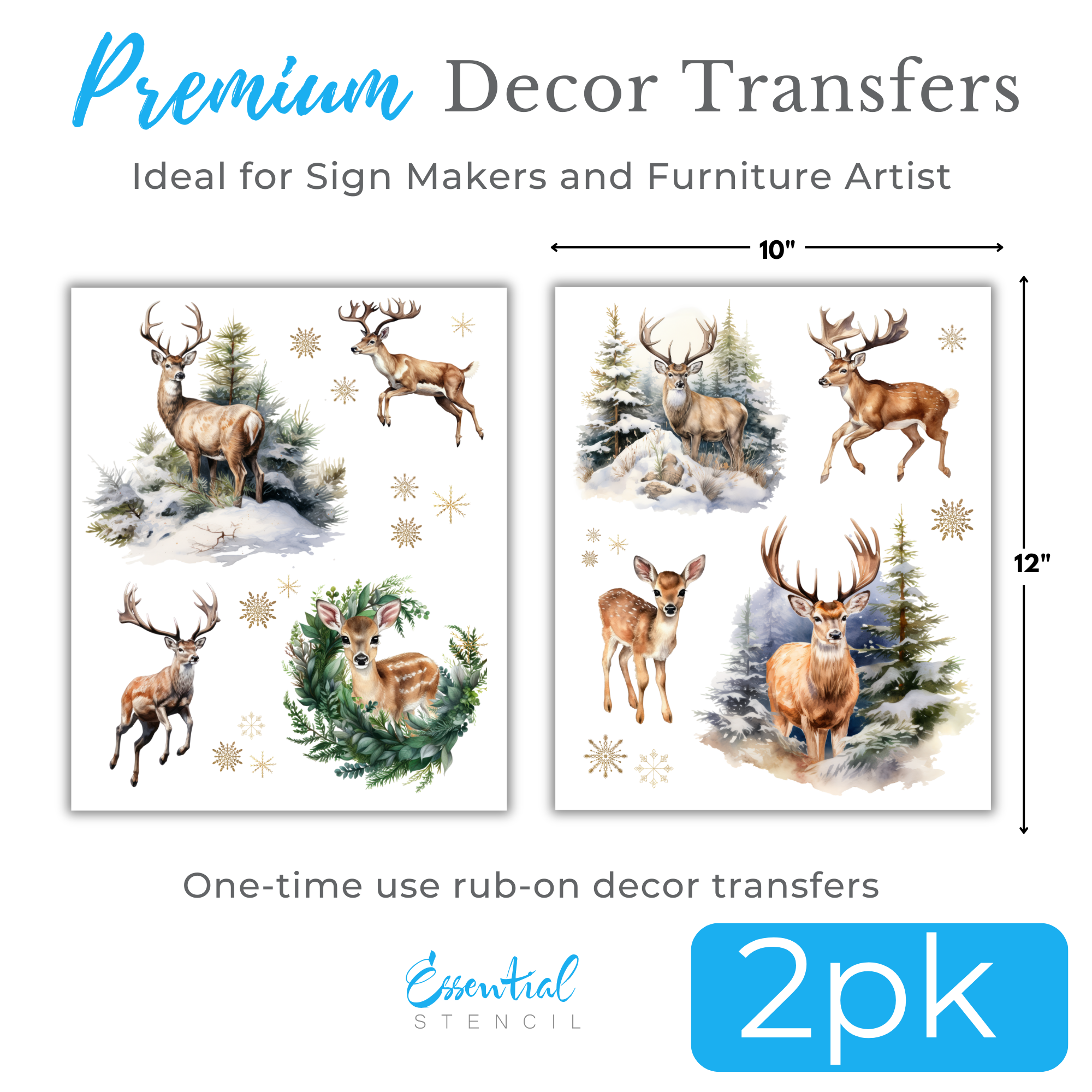 Winter Deer Rub-on Transfers - 10x12" Sheets (Club Exclusive)