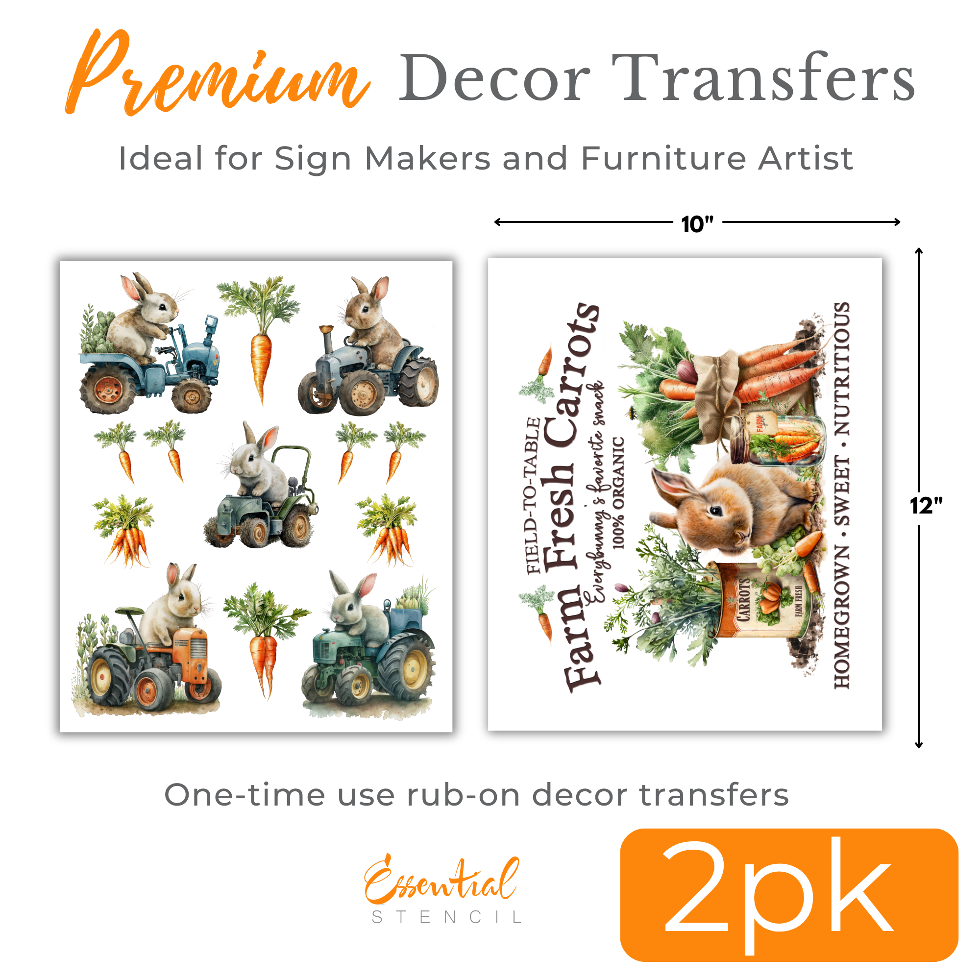 Farmer Bunny Rub-on Transfers - 10x12" Sheets (Club Exclusive)