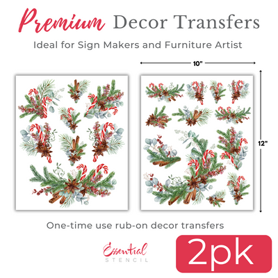 Candy Cane Wreath Rub-on Transfers - 10x12" Sheets (Club Exclusive)