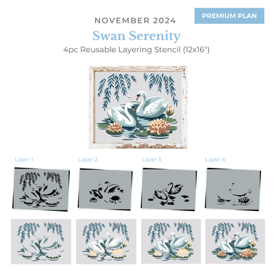 SOTMC - November 2024: Swan Serenity Layering Stencil, 12"x16" (4 pack)