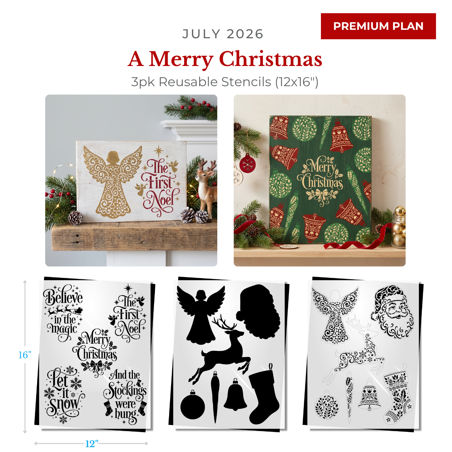 July 2026: A Merry Christmas 12"x16" 3pk