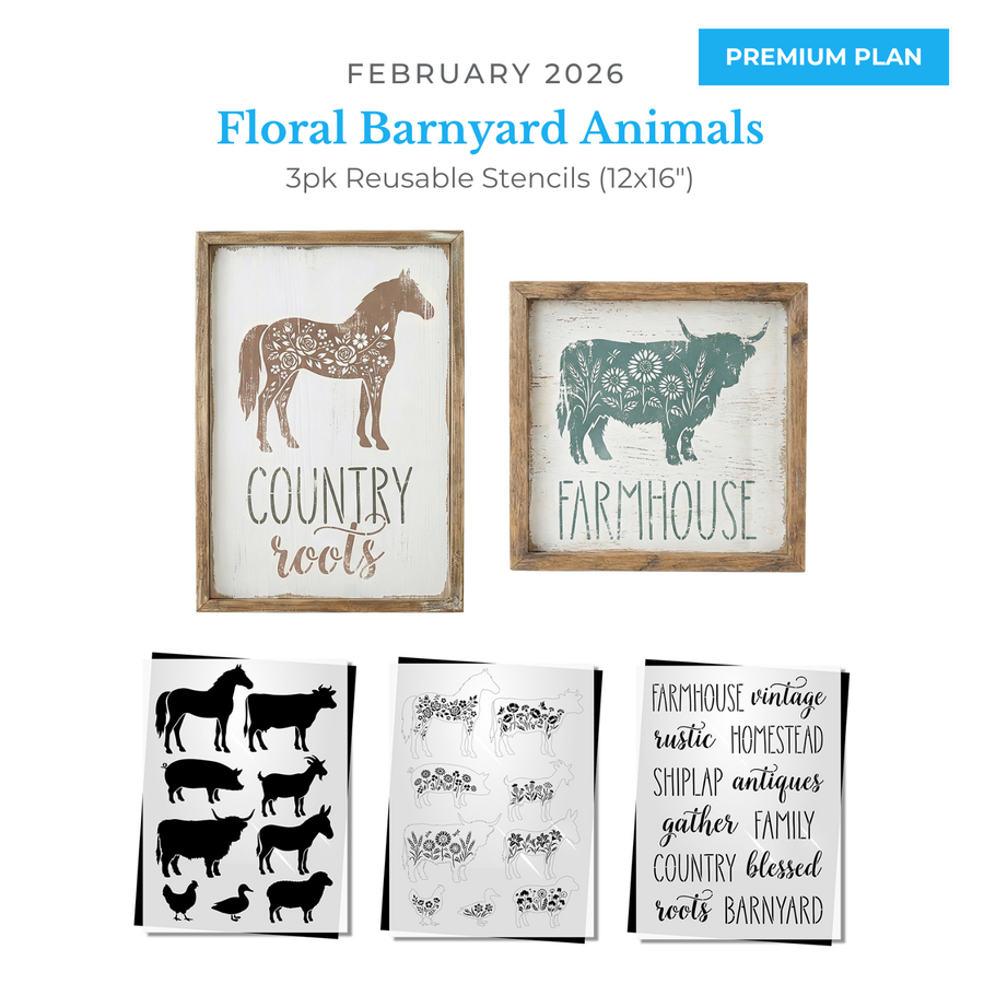 February 2026: Floral Barnyard Animals 12"x16" 3pk
