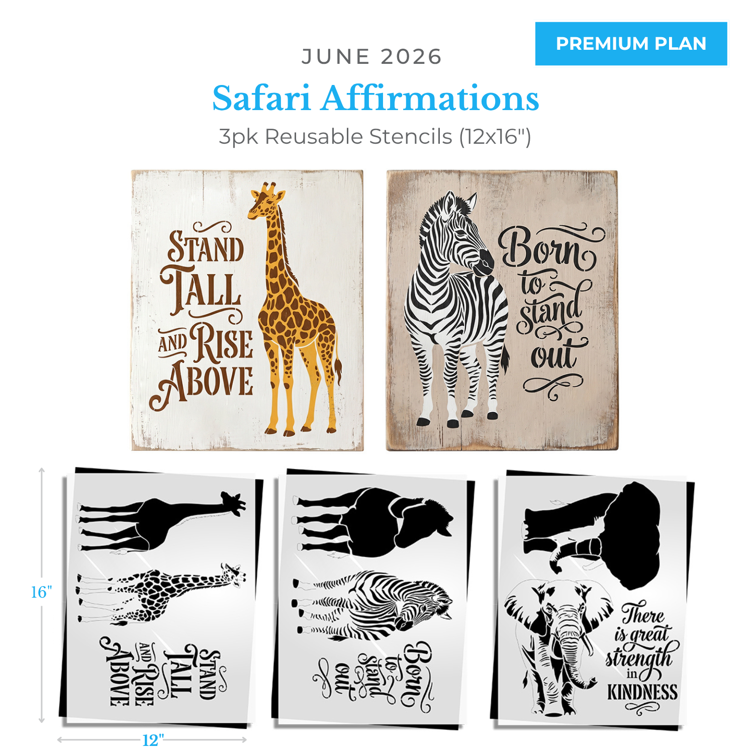 June 2026: Safari Affirmations 12"x16" 3pk