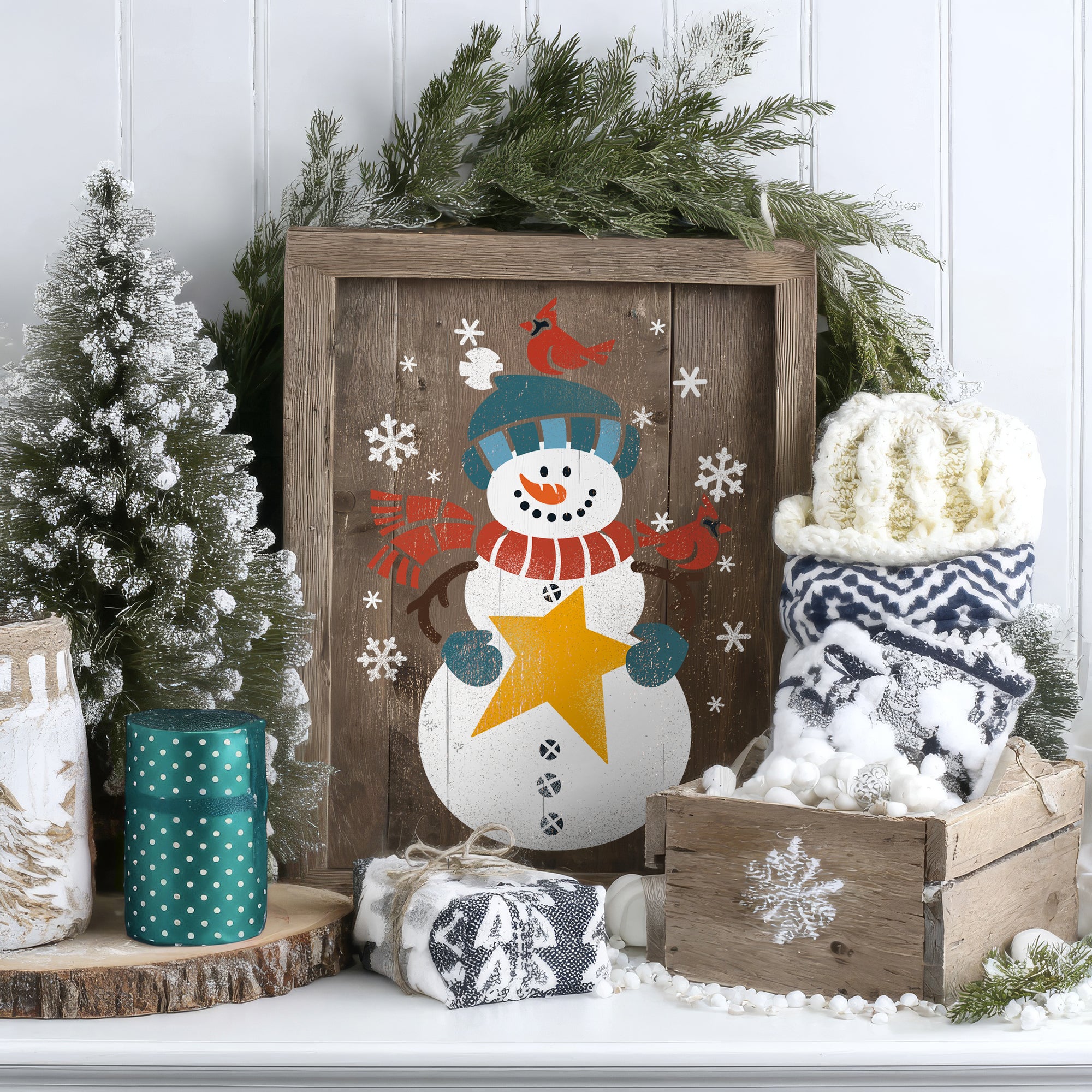 November 2025: Primitive Snowman 12"x16" 3pk