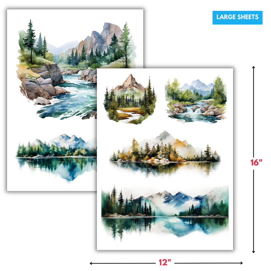 PRE-ORDER: Forest & Mountain Landscape Rub-on Transfers - 12x16" Sheets (Club Exclusive)