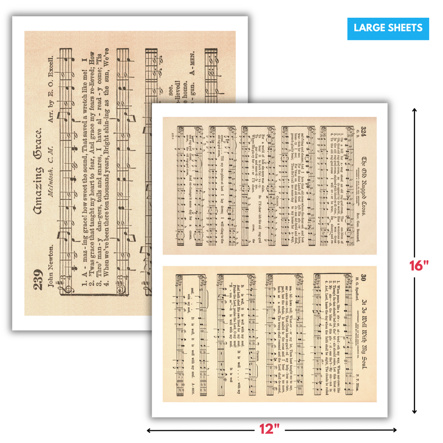 Vintage Hymn Sheet Music Rub-on Transfers - 12x16" Sheets (Club Exclusive)