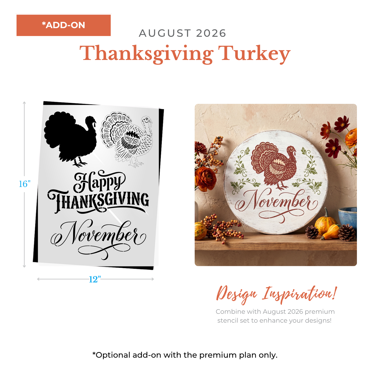 August 2026 Thanksgiving Turkey - Add on 12x16"