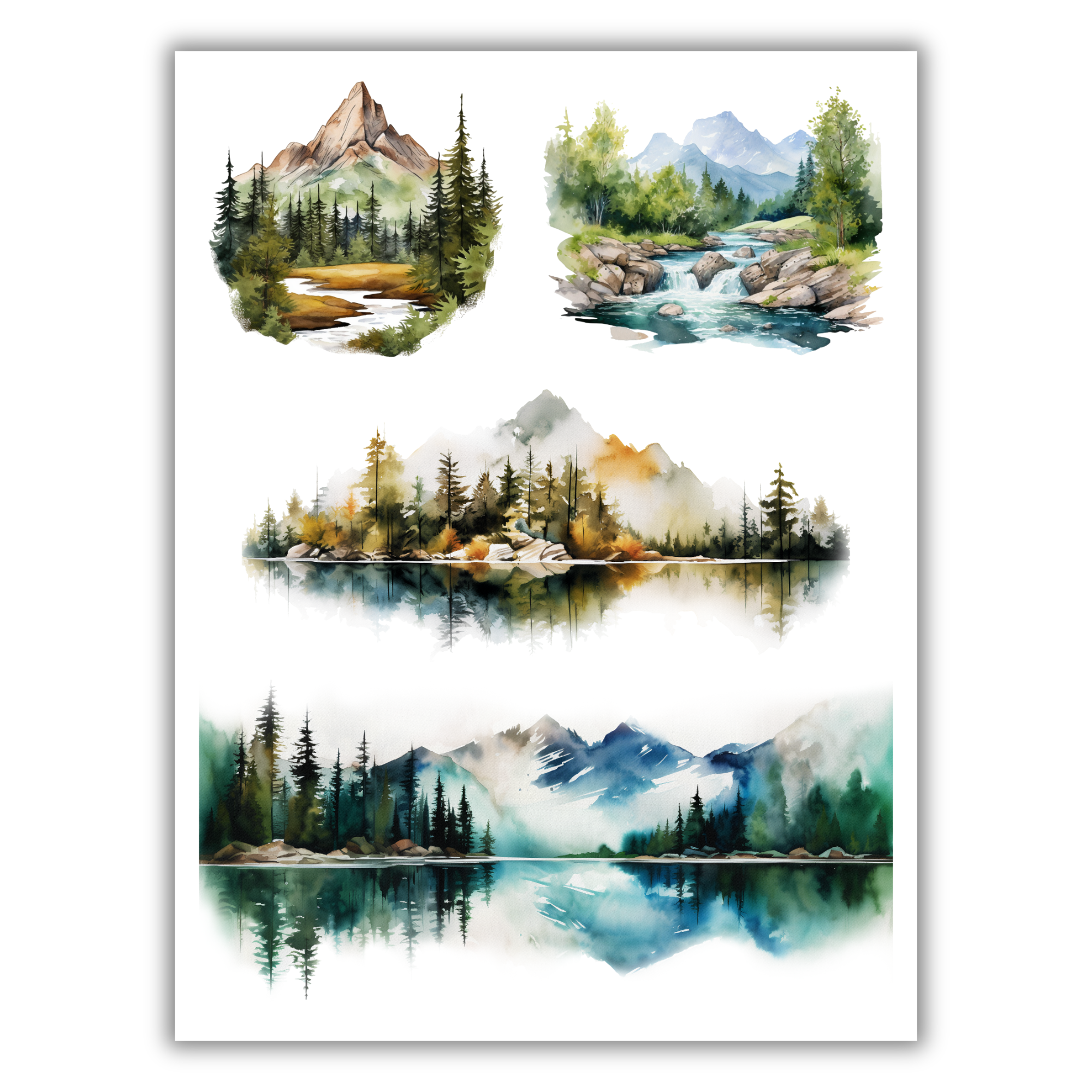 Forest & Mountain Landscape Rub-on Transfers - 12x16" Sheets (Club Exclusive)