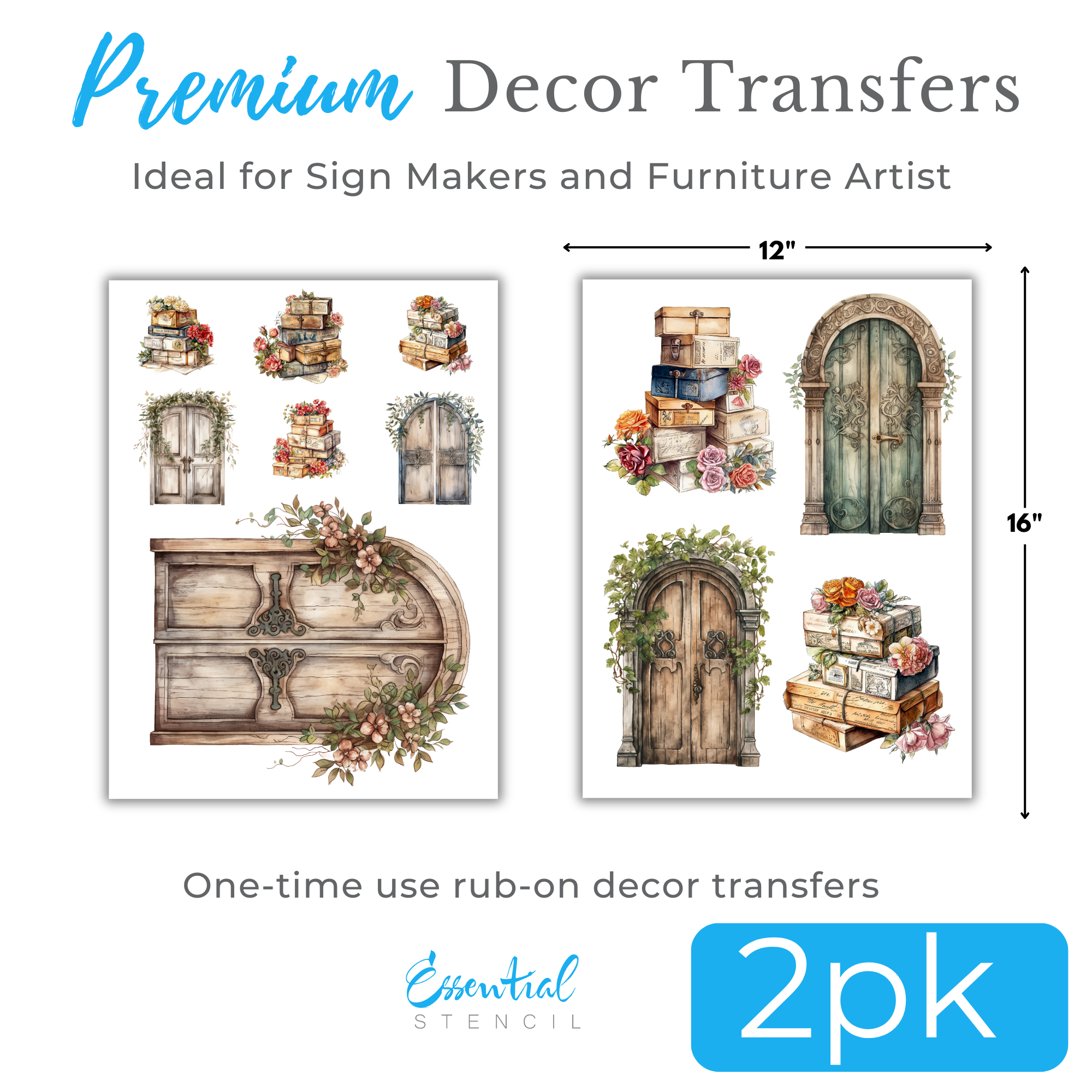 Vintage Doors & Postage Rub-on Transfers - 12x16" Sheets (Club Exclusive)
