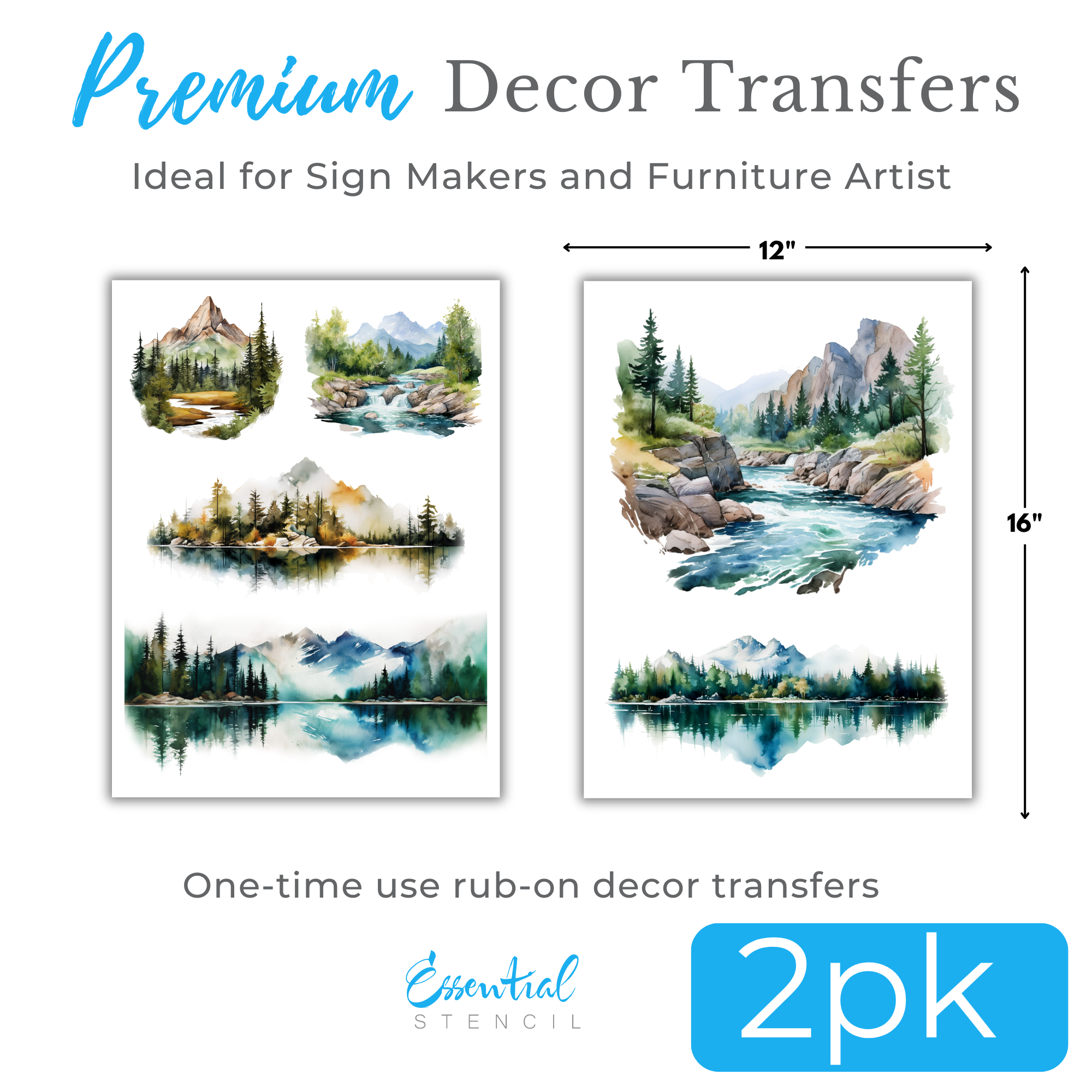 Forest & Mountain Landscape Rub-on Transfers - 12x16" Sheets (Club Exclusive)