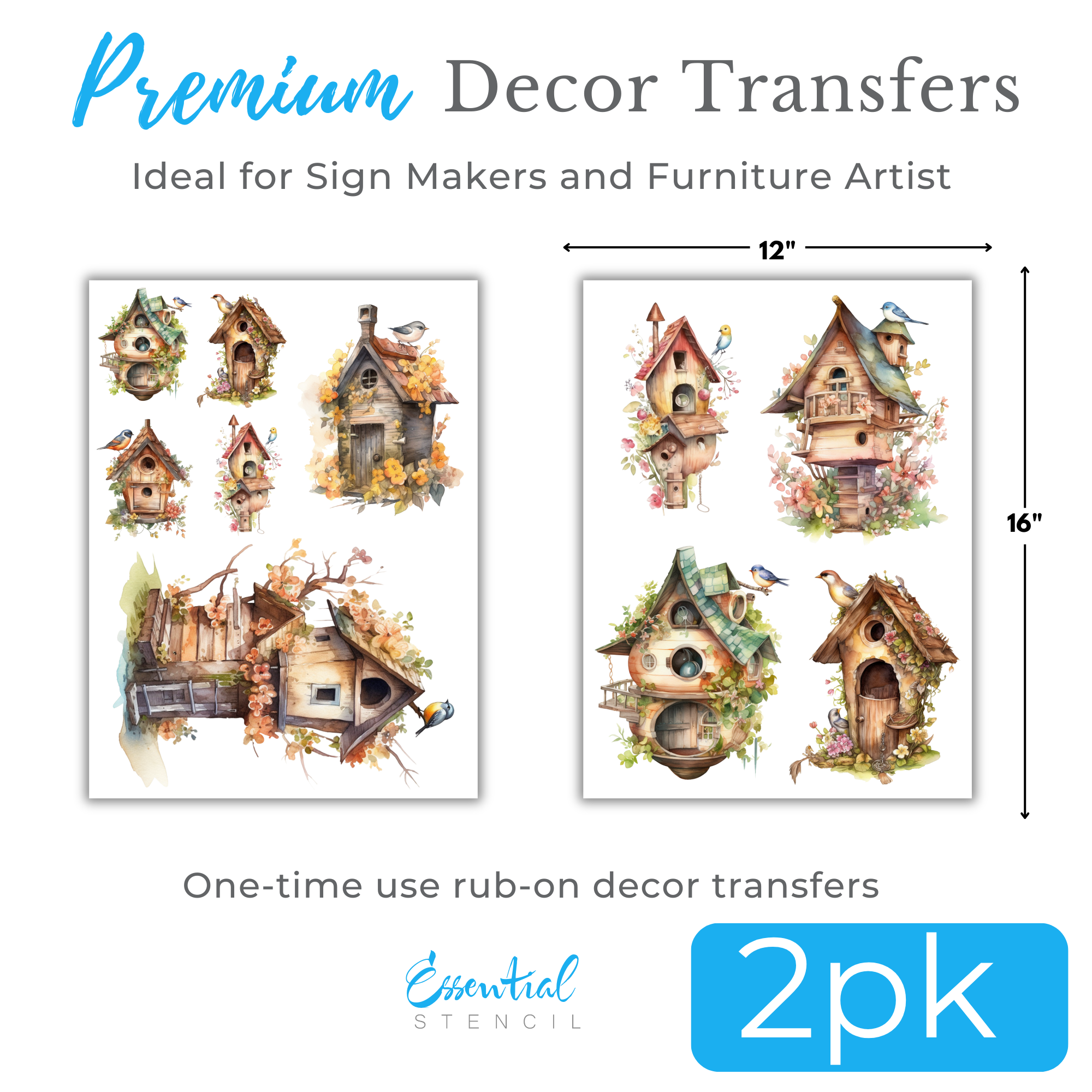 Whimsical Birdhouses Rub-on Transfers - 12x16" Sheets (Club Exclusive)