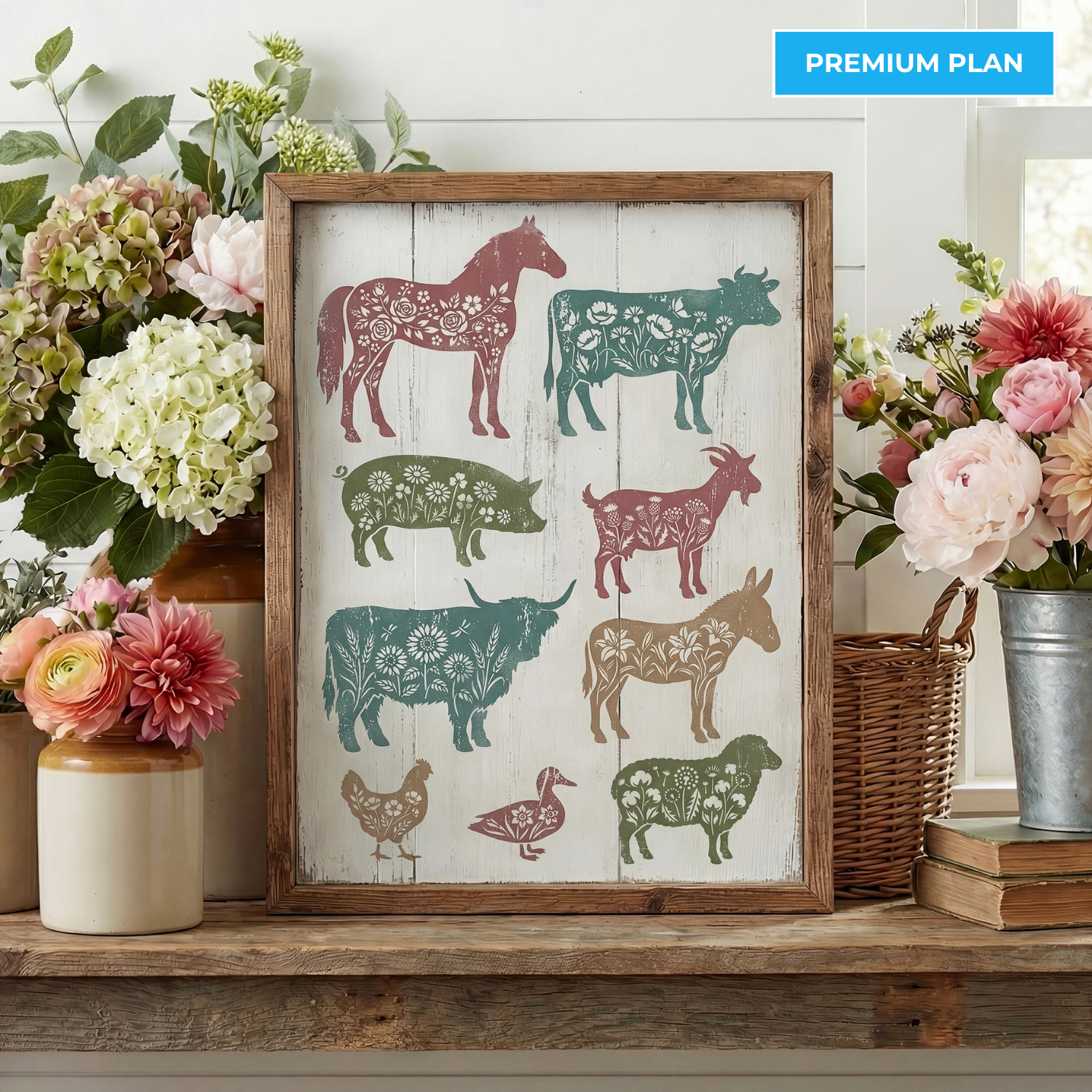 February 2026: Floral Barnyard Animals 12"x16" 3pk