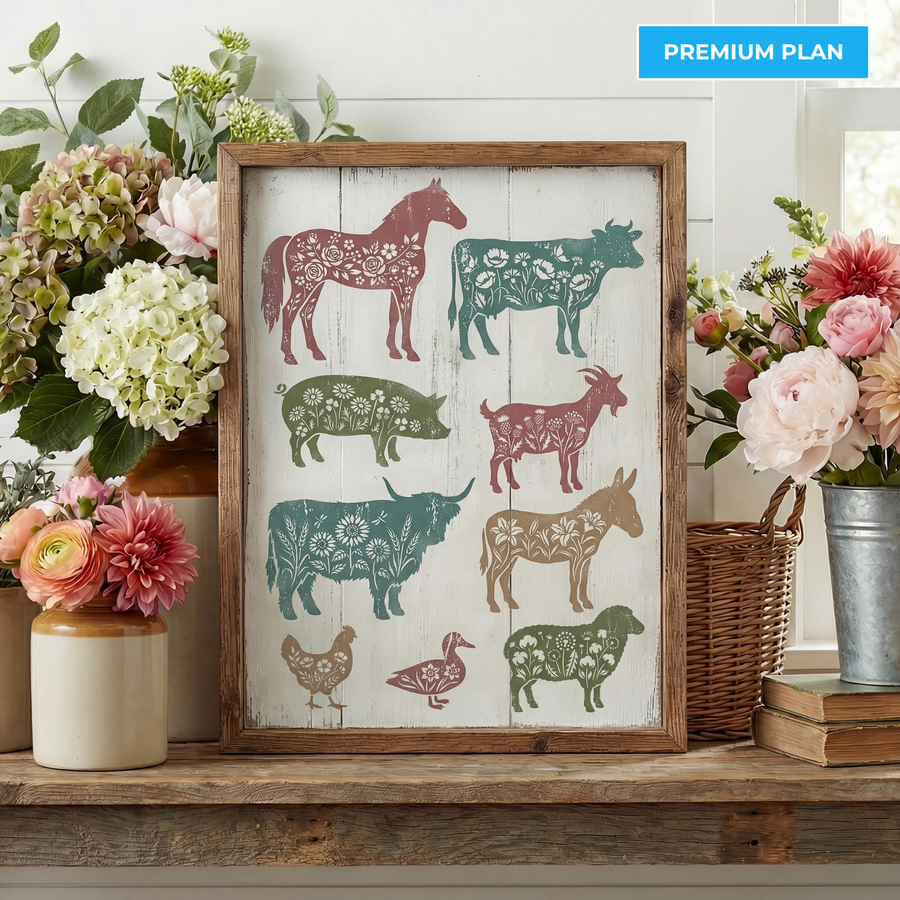February 2026: Floral Barnyard Animals 12"x16" 3pk