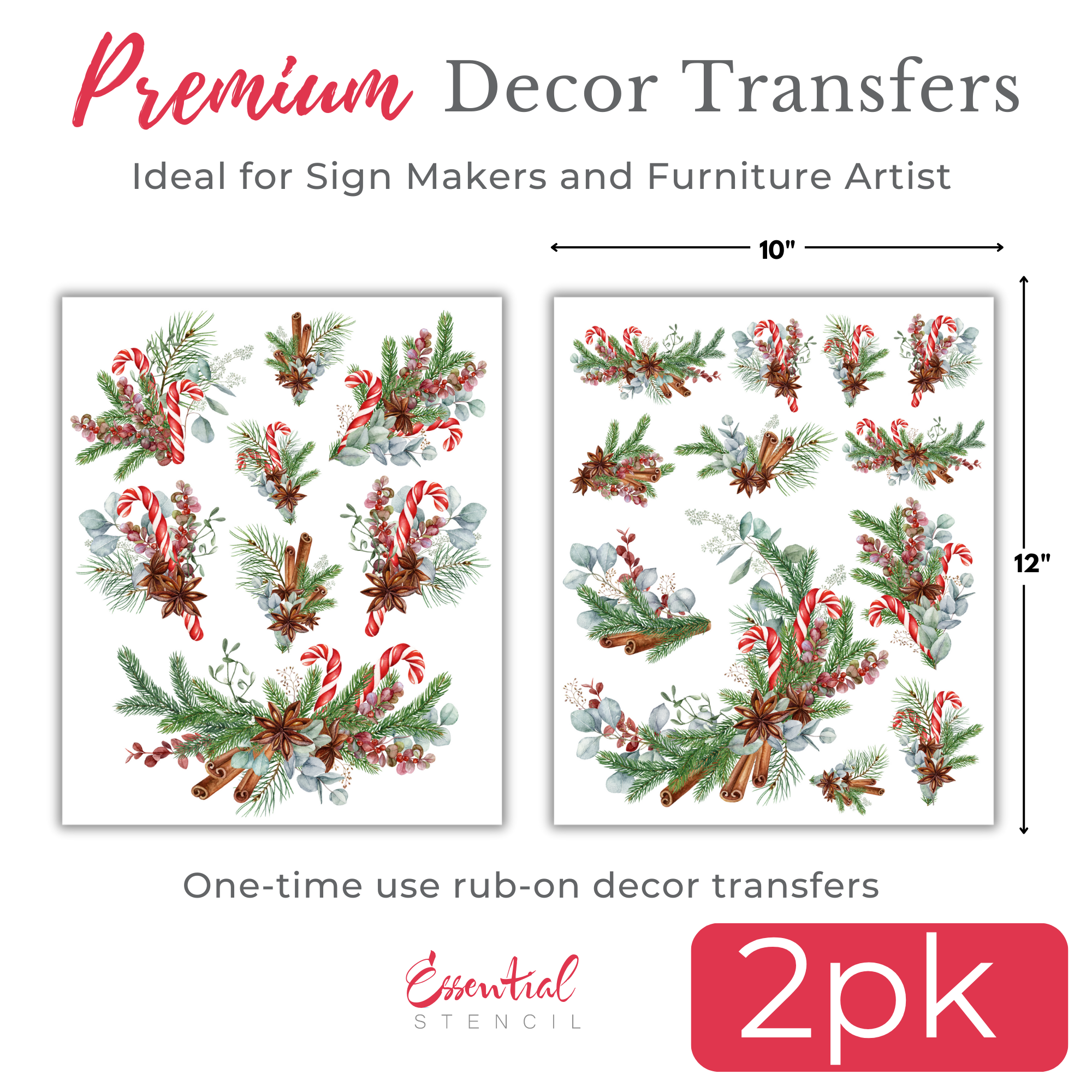 Candy Cane Wreath Rub-on Transfers - 10x12" Sheets (Club Exclusive)