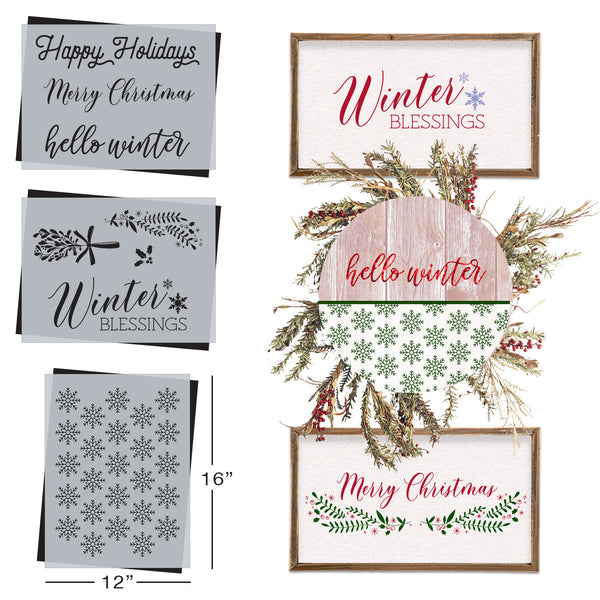 SOTMC July 2023 Winter Blessings Stencil Set, 12"x16" (3 pack