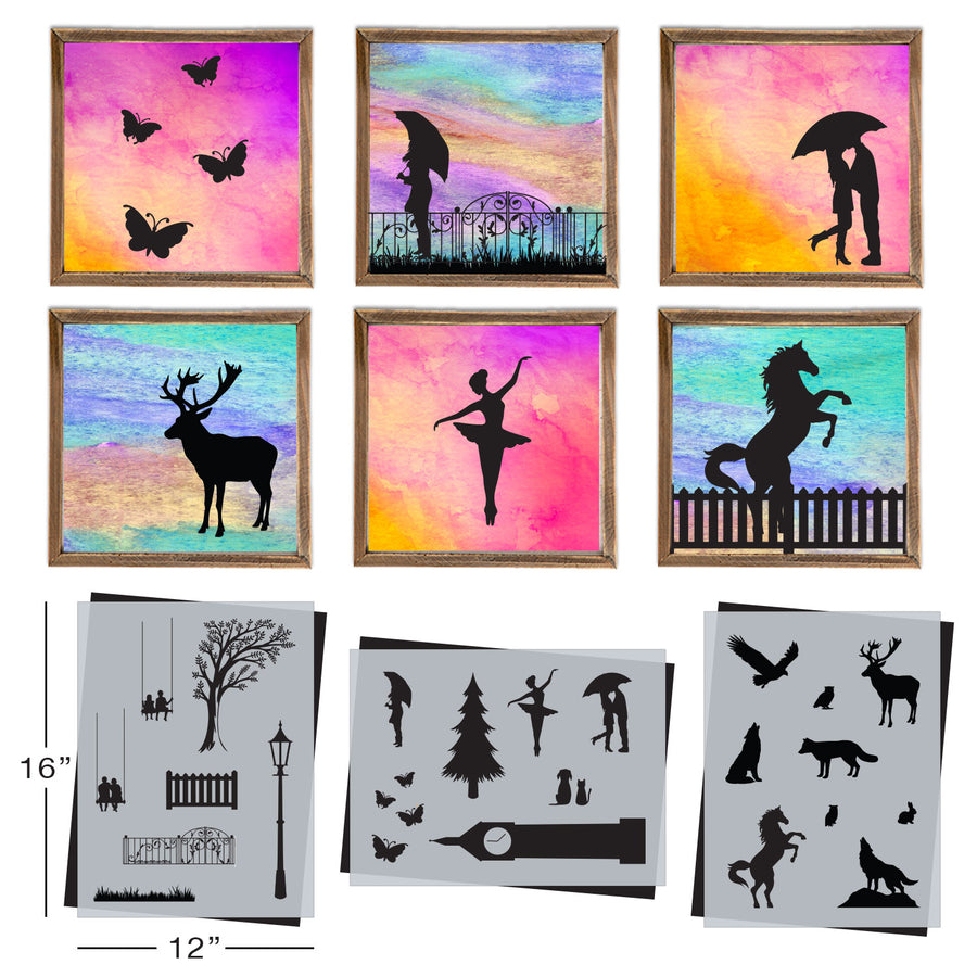SOTMC - November 2023: Silhouette Scenes Stencil Set, 12"x16" (3 pack) - Collaboration