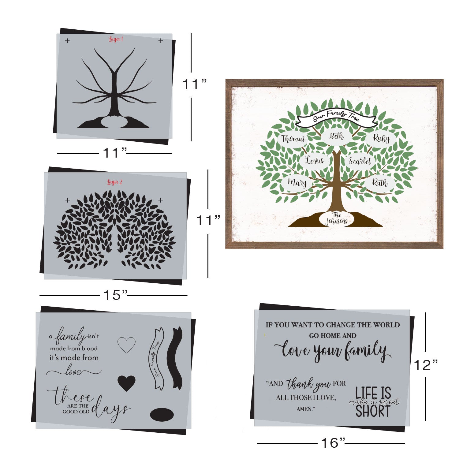 SOTMC - March 2024: Personalize Your Family Tree Stencil Set, 12"x16" (3 pack)