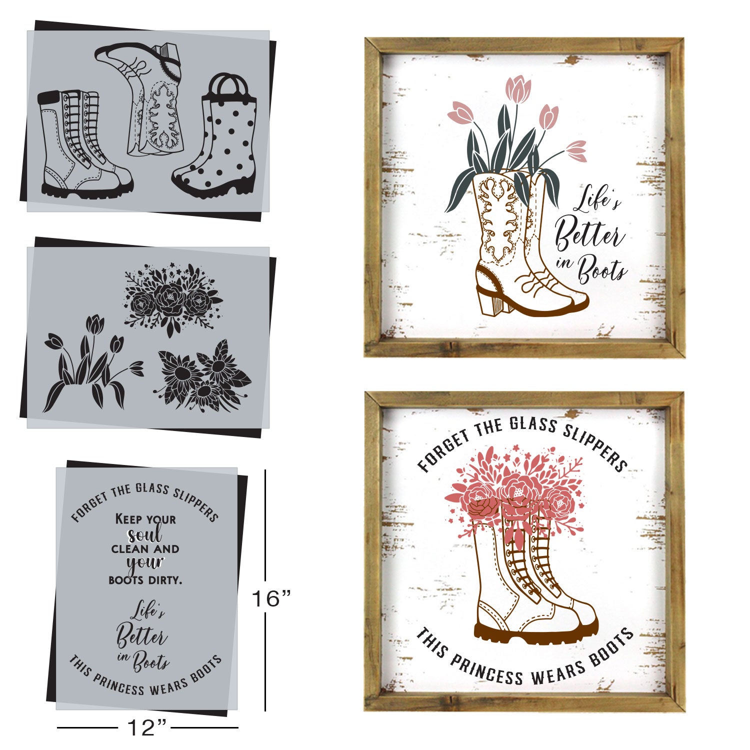 SOTMC - April 2023: Boots & Flowers Stencil Set, 12"x16" (3 pack)