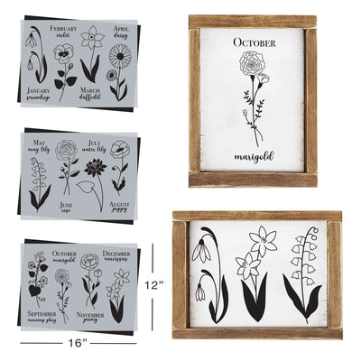 SOTMC - February 2023: Birth Month Flowers Stencil Set, 12"x16" (3 pack)