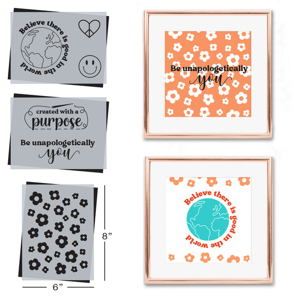 SOTMC June Basic 2023 Positive Affirmations Stencil Set, 6"x8" (3 p