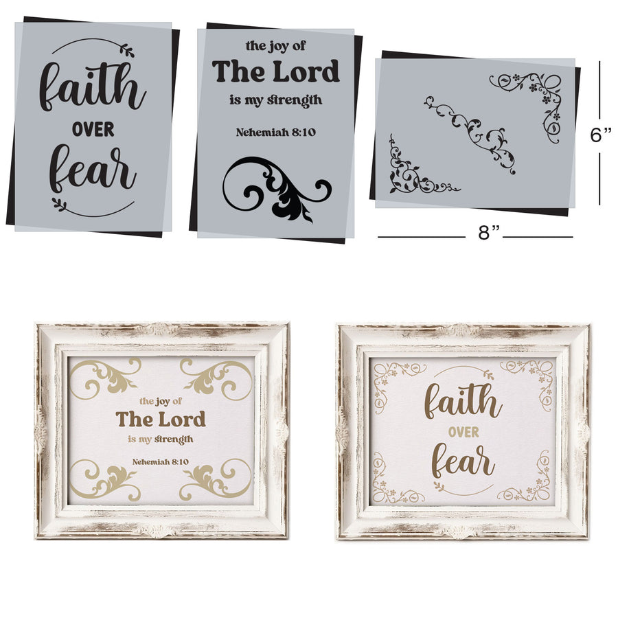 SOTMC - February Basic 2024: Faith & Border Designs Stencil Set, 6"x8" (3 pack)