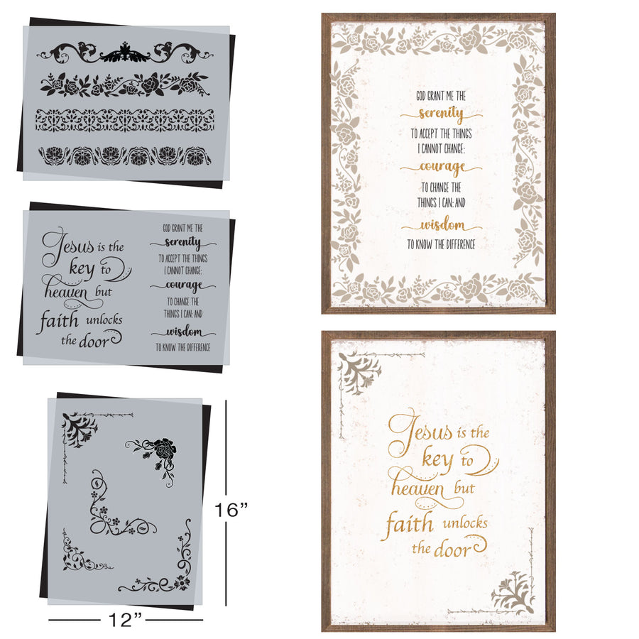 SOTMC - February 2024: Faith & Border Designs Stencil, 12"x16" (3 pack)