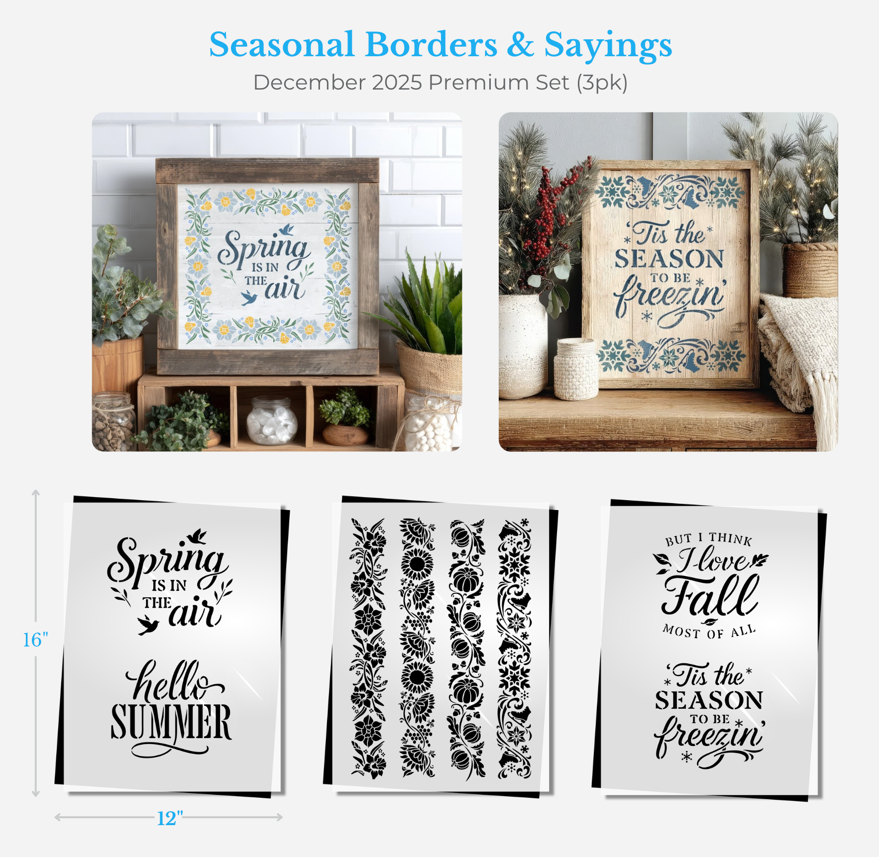 December 2025: Seasonal Borders & Sayings 12"x16" 3pk