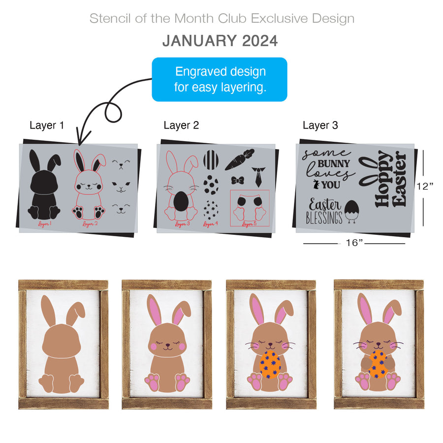 SOTMC - January 2024: Layered Easter Bunny Stencil Set, 12"x16" (3 pack)