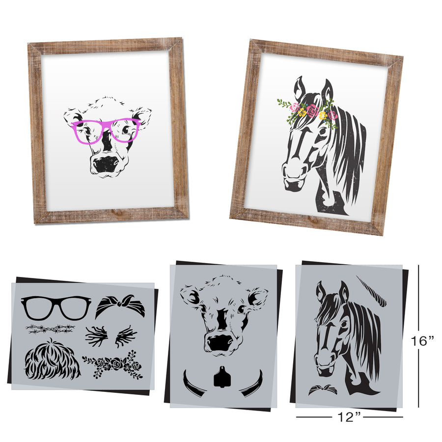 SOTMC - April 2020: Cow and Horse Head with Accessories Stencil Set by Melissa Miller