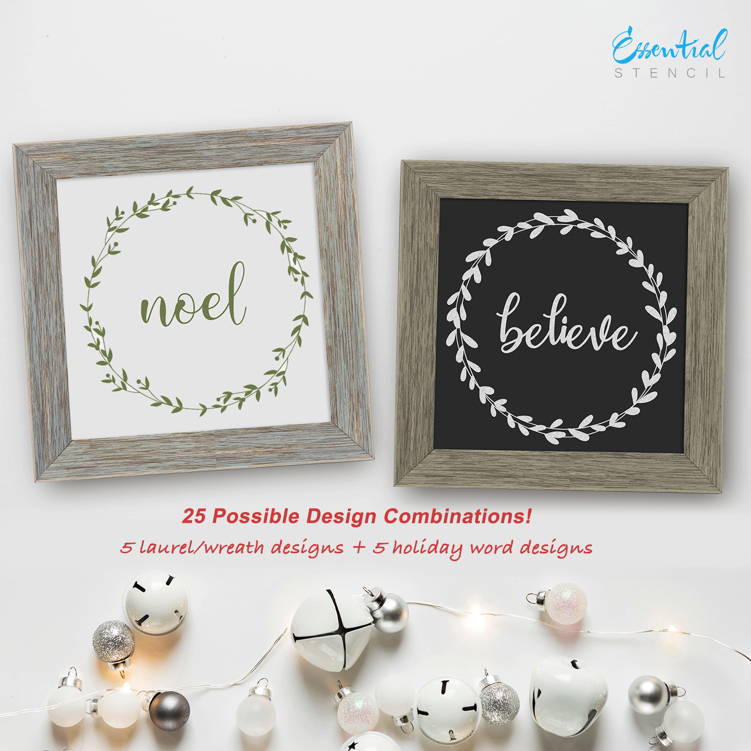 SOTMC - November 2019: 5 Half Laurels/Wreaths and 5 Holiday Words Stencil Set